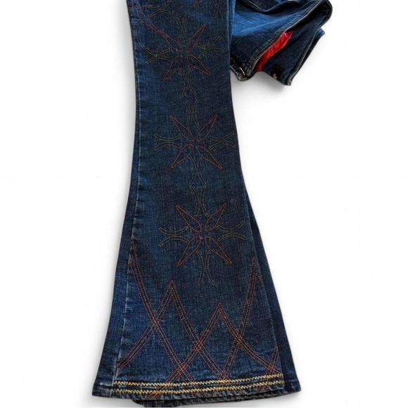 VTG y2k JNCO Flare Jeans Sz 5 Low Rise Star Embroidered Retro Rave Denim USA - Picture 6 of 10